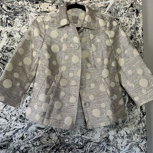 Chicos super cute silver and cream polka dot and striped jacket like new size 00